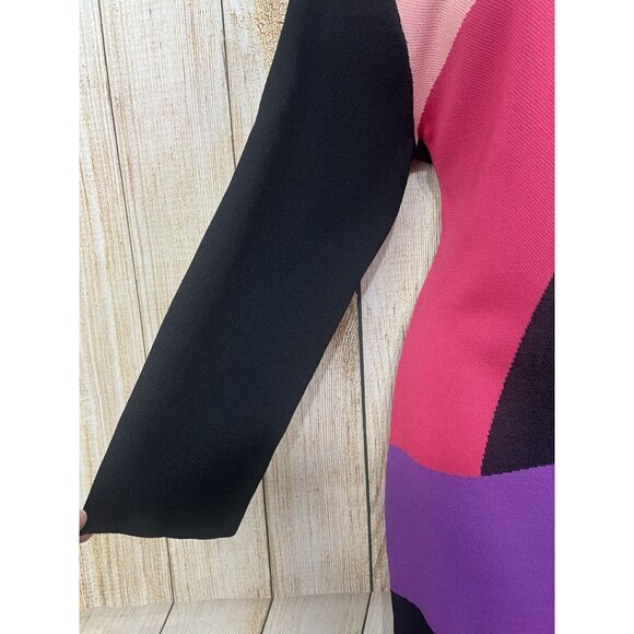 New York & Company Stretch Knit Bodycon Sweater Dress L Colorblock Maxi Retro - Picture 5 of 8